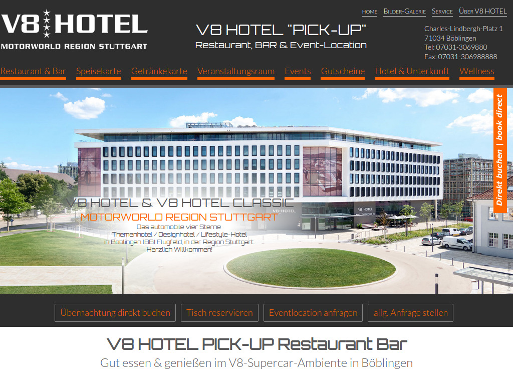 Website von V8 HOTEL GmbH & Co KG in Böblingen