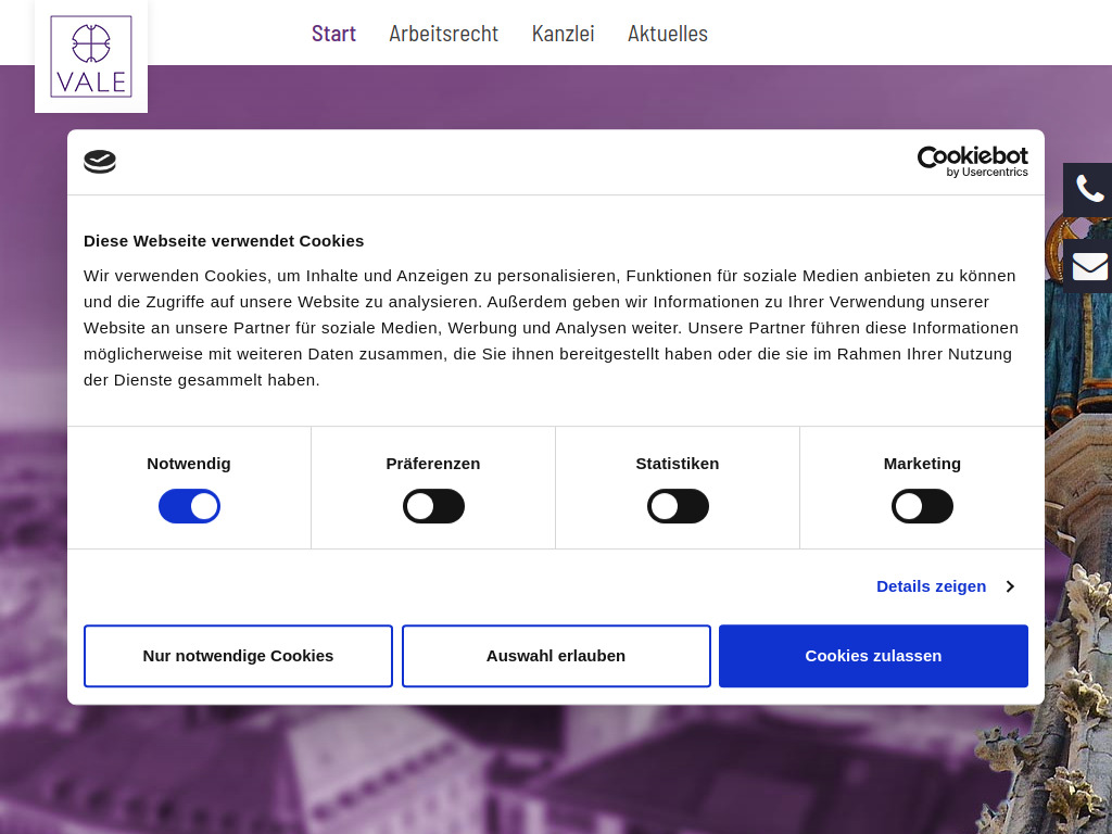 Website von VALE | Rechtsanwaltskanzlei Valentin Svalina in München