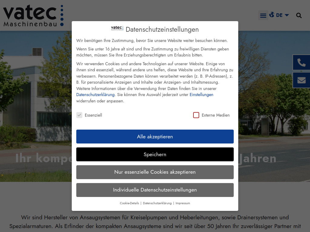 Website von vatec-Maschinenbau GmbH in Bremen