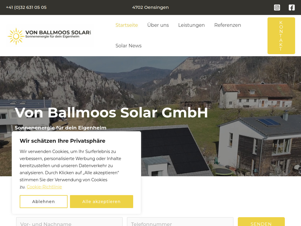 Website von Von Ballmoos Solar GmbH in Oensingen