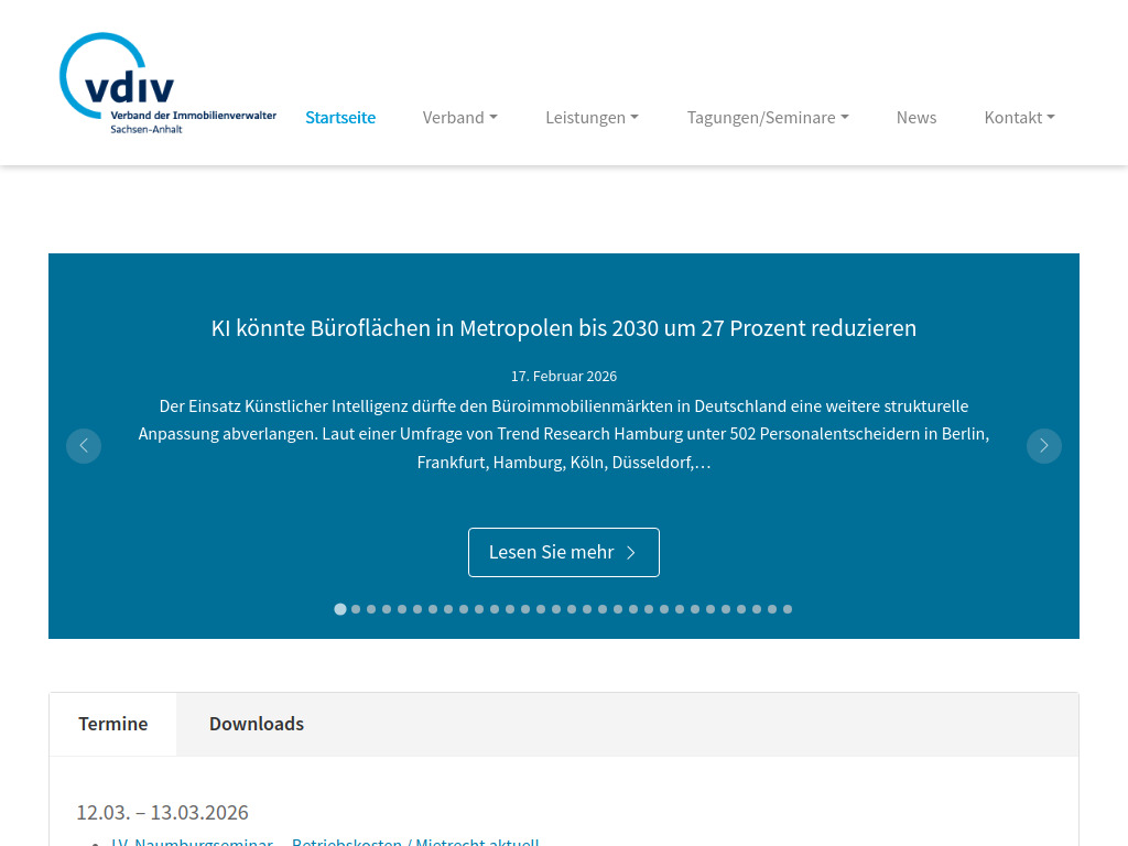 Website von VDIV in Magdeburg