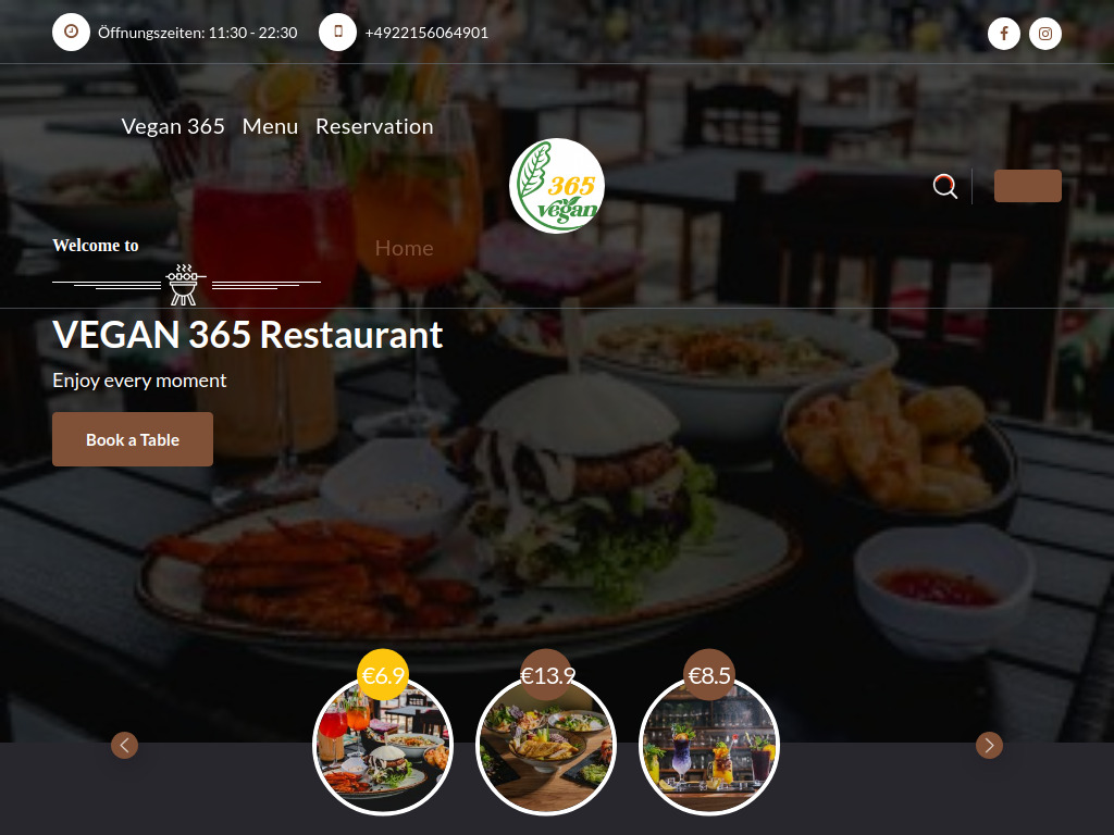 Website von Vegan 365 Restaurant in Köln