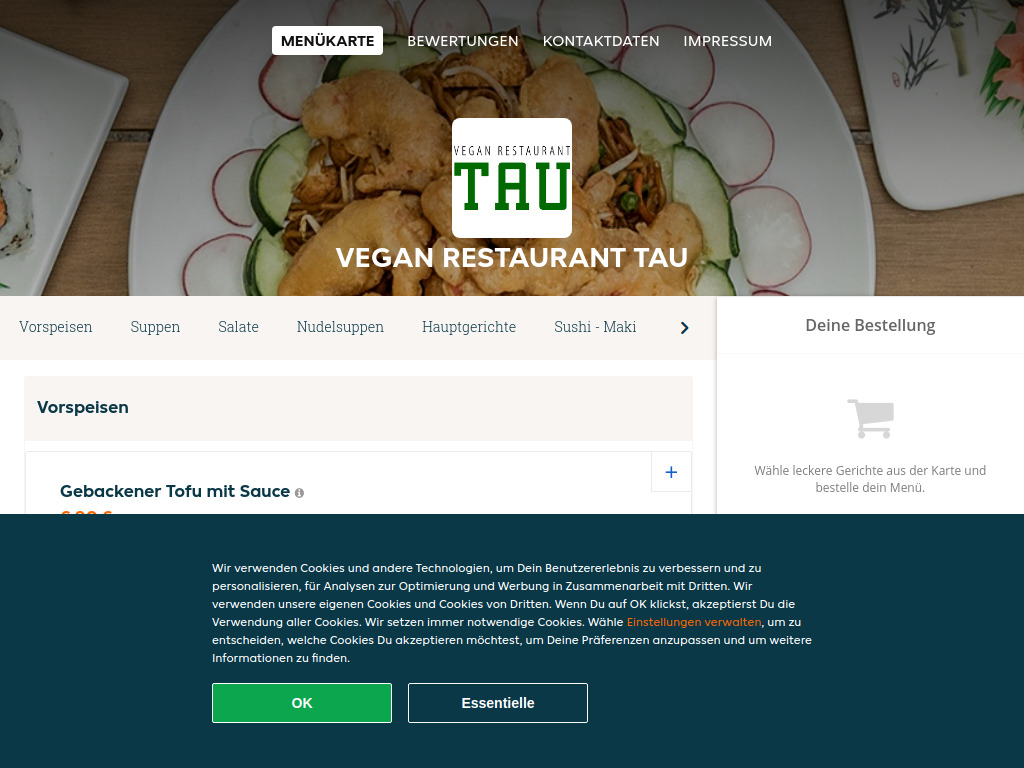 Website von Vegan Restaurant Tau - Essen online bestellen in Wien in Wien