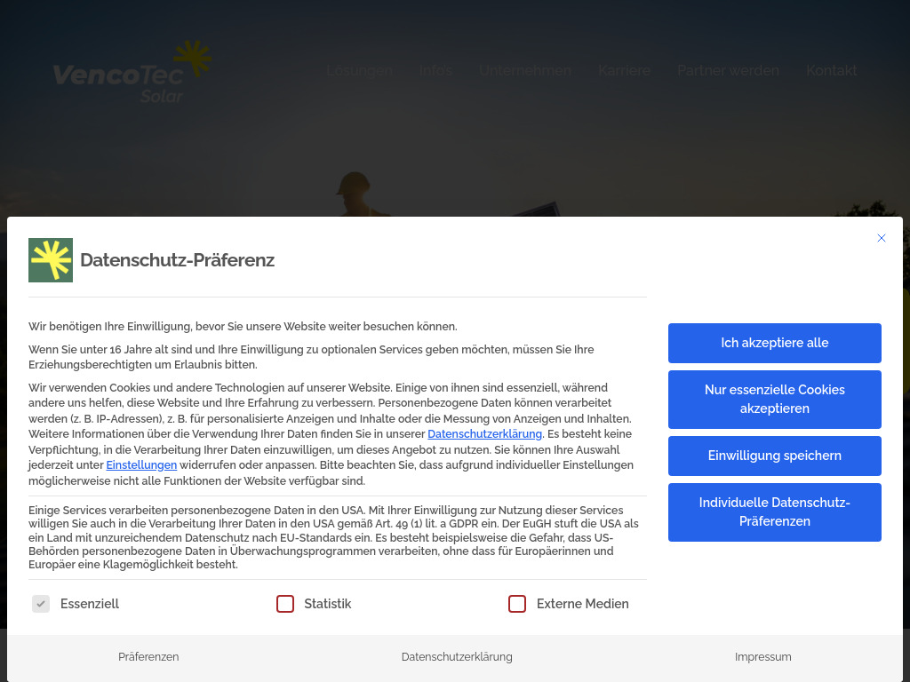 Website von VencoTec Solar GmbH & Co. KG in Holzheim