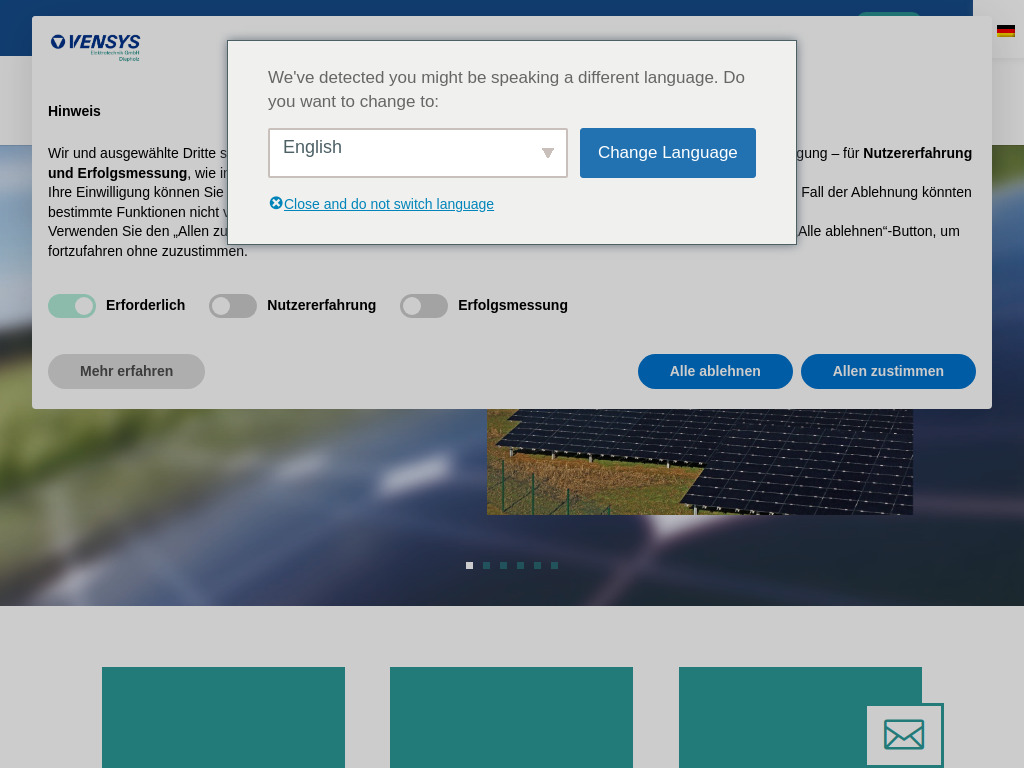 Website von VENSYS Elektrotechnik GmbH in Diepholz