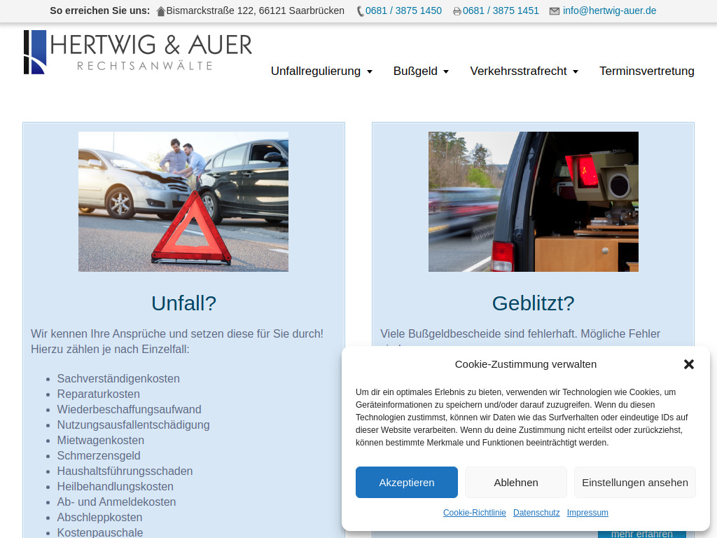Website von Rechtsanwälte Christoph M. Hertwig und Dominik M. Auer in Saarbrücken