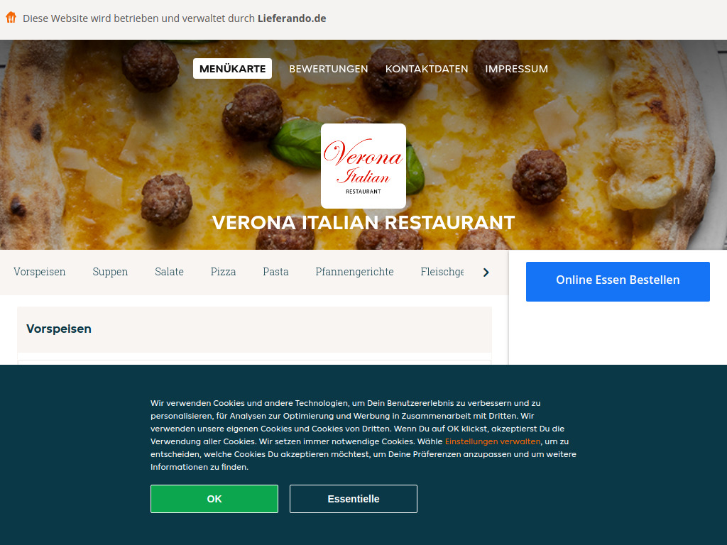 Website von Verona Italian Restaurant - Essen online bestellen in Berlin in Berlin