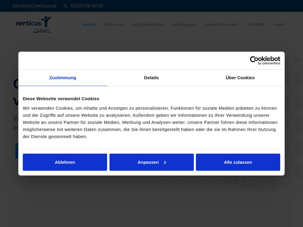 Website von verticus Finanzmanagement AG