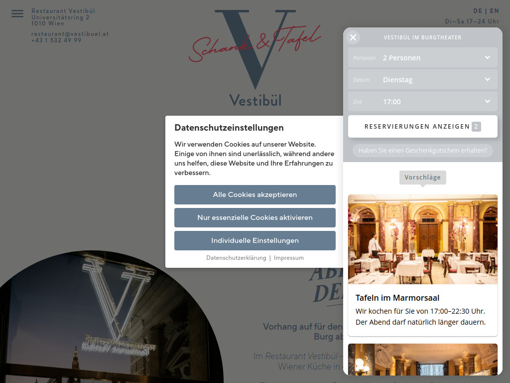 Website von Vestibül Restaurantbetriebsges.m.b.H. in Wien