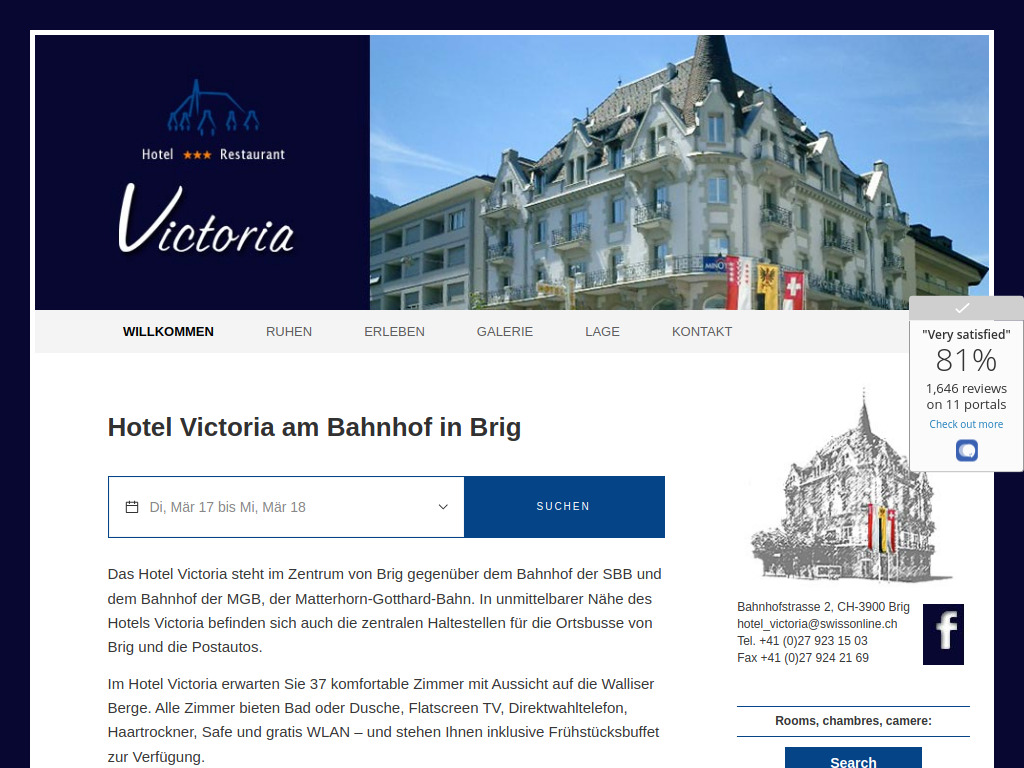 Website von Hotel Victoria in Brig