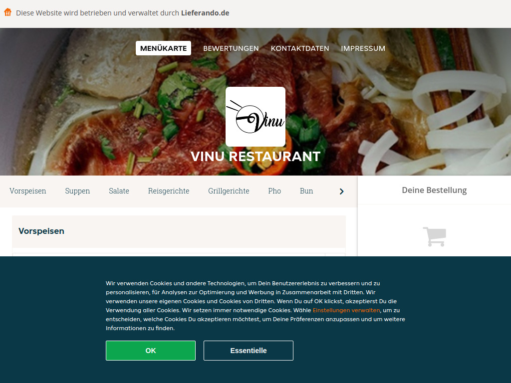 Website von Vinu Restaurant - Essen online bestellen in Stade in Stade