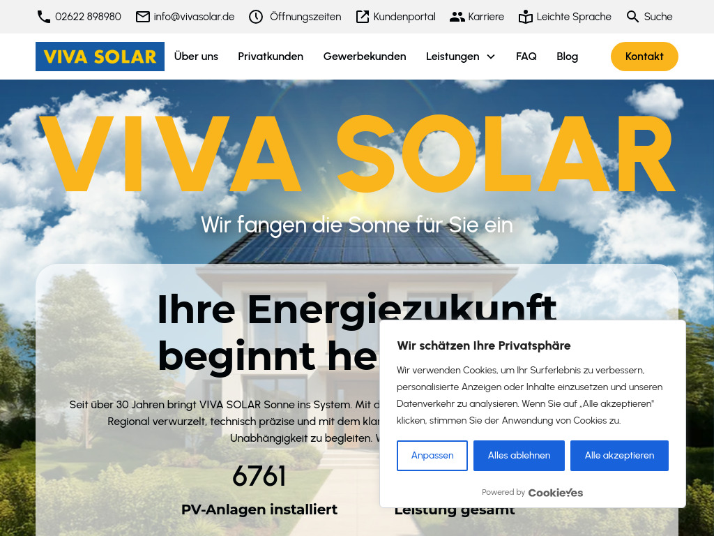 Website von VIVA SOLAR Energietechnik GmbH in Bendorf
