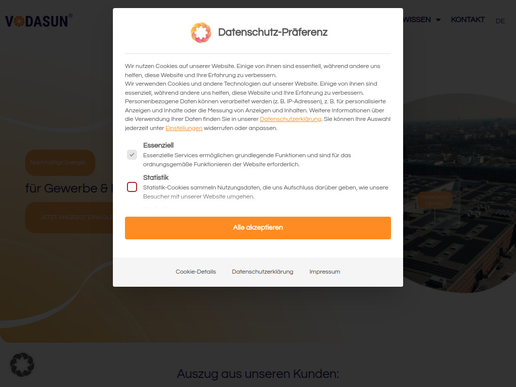 Website von VODASUN Unternehmensgruppe in München