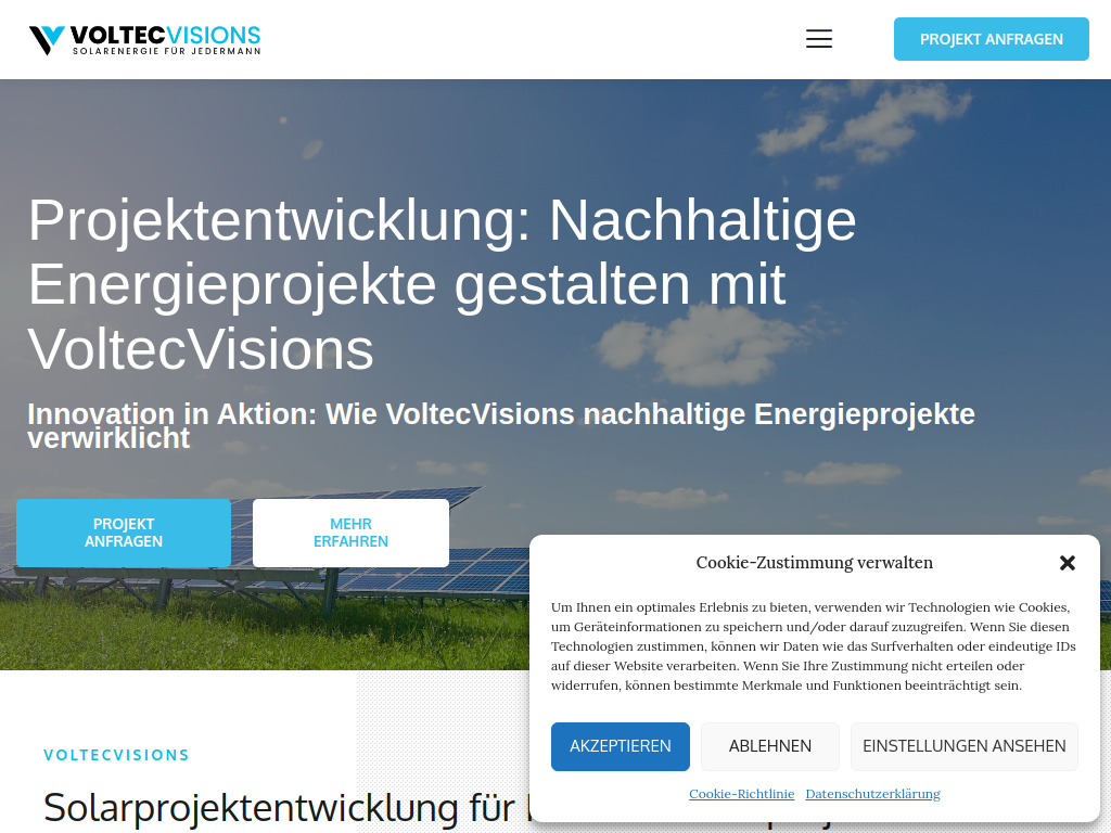 Website von Voltec Visions GmbH in Monheim am Rhein
