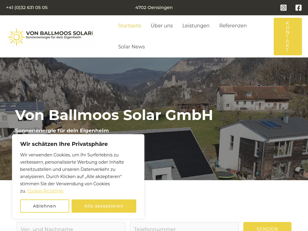 Website von Von Ballmoos Solar GmbH in Oensingen