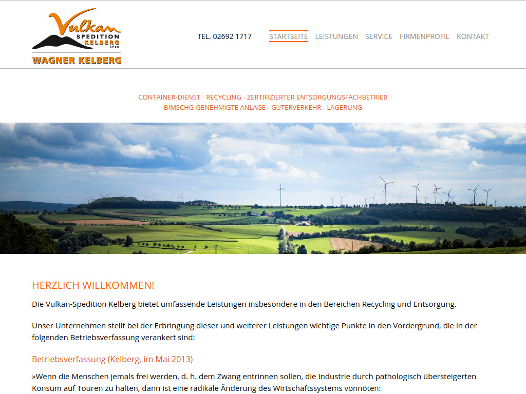 Website von Vulkan Spedition WAGNER KELBERG GmbH
