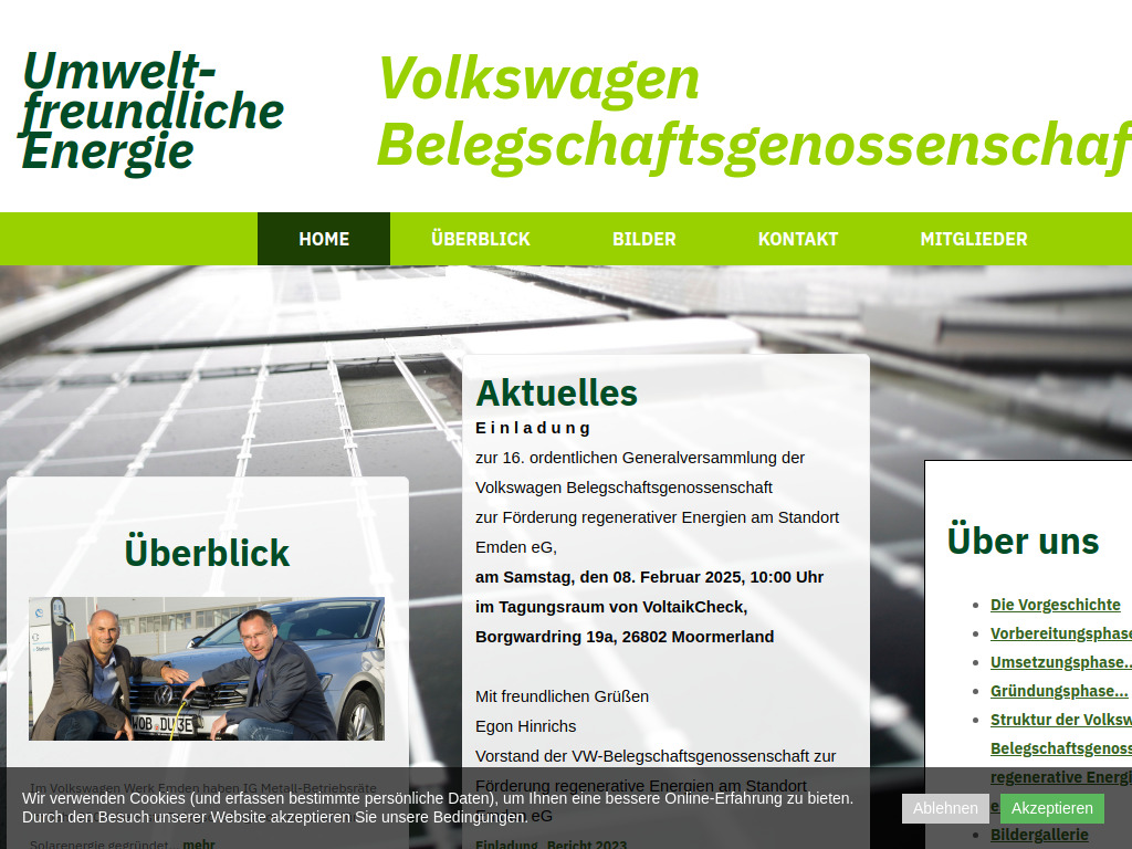Website von Volkswagen Belegschaftsgenossenschaft für regenerative Energien am Standort Emden eG in Emden