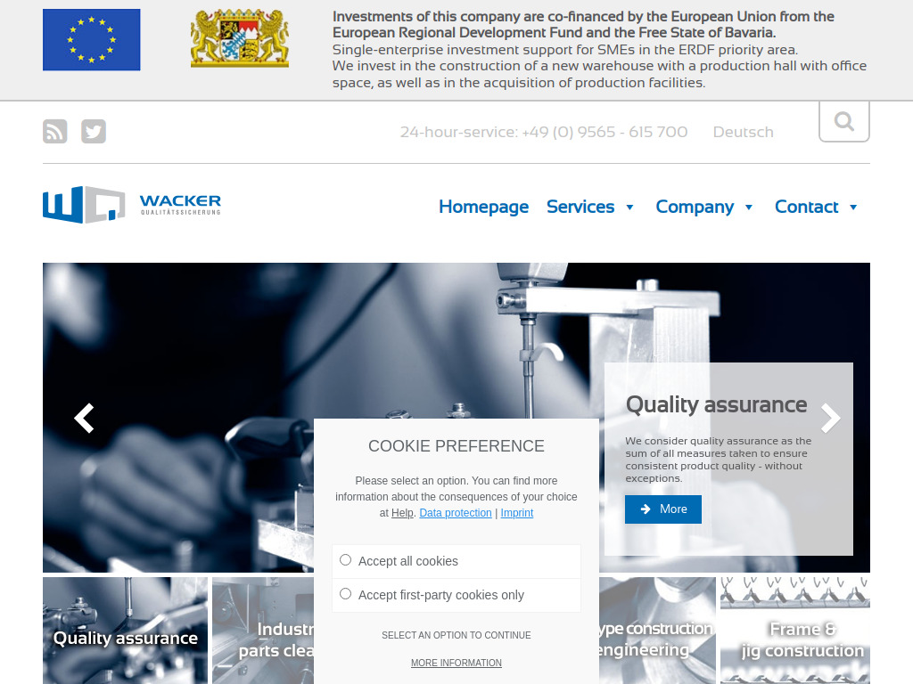 Website von Wacker Qualitätssicherung GmbH in Großheirath