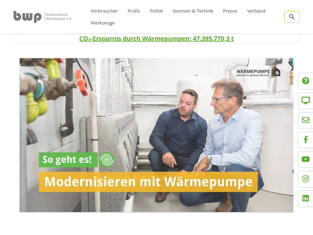 Website von Bundesverband Wärmepumpe (BWP) e.V. in Berlin