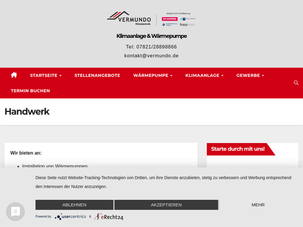 Website von Vermundo Klimatechnik GmbH in Lahr