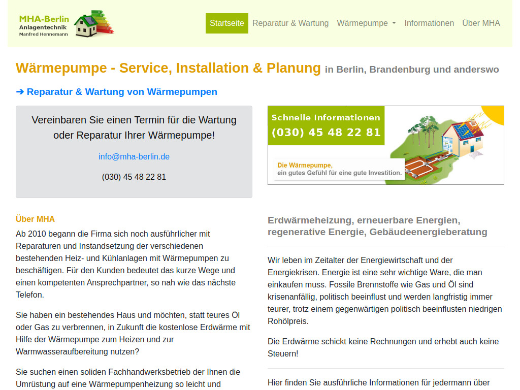 Website von MH-Anlagentechnik in Berlin