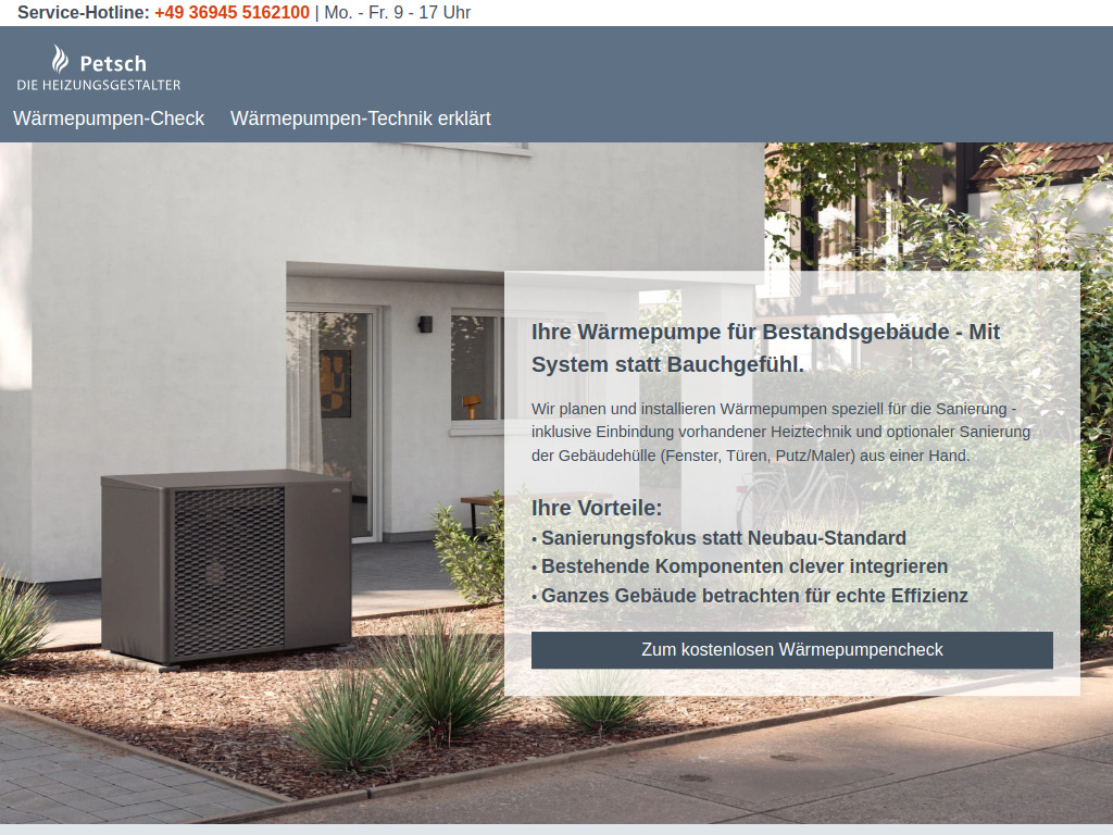 Website von Petsch Heizungsgestalter