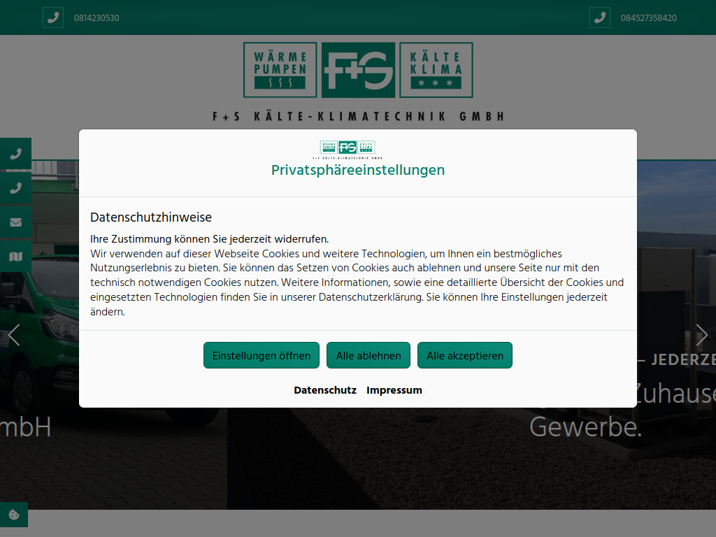 Website von F+S Kälte-Klimatechnik GmbH