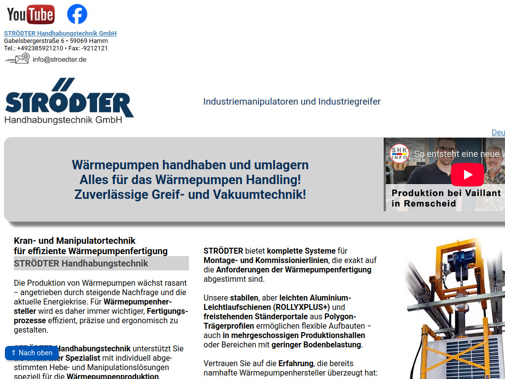 Website von STRÖDTER Handhabungstechnik GmbH in Hamm