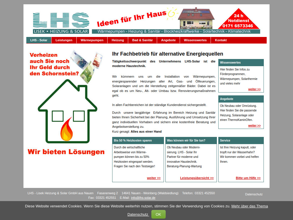 Website von LHS - Lisek Heizung & Solar GmbH in Nauen