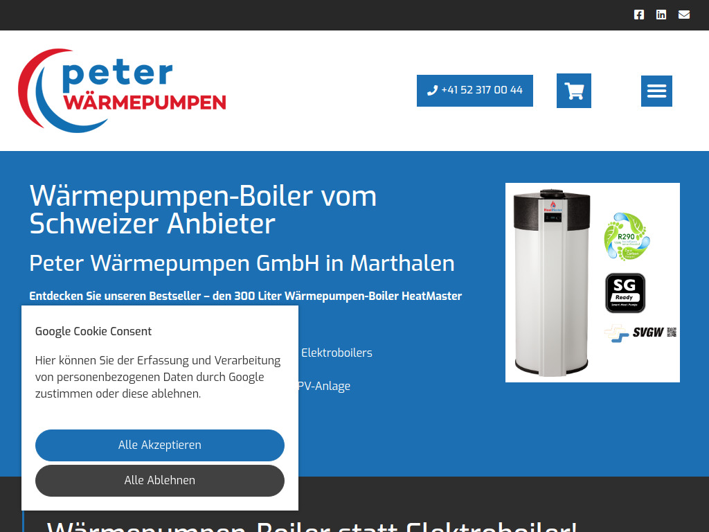 Website von Peter Wärmepumpen GmbH in Marthalen