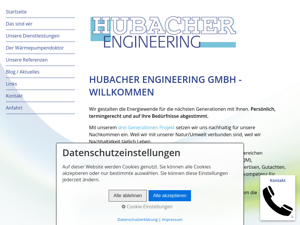 Website von Hubacher Engineering GmbH in Engelburg