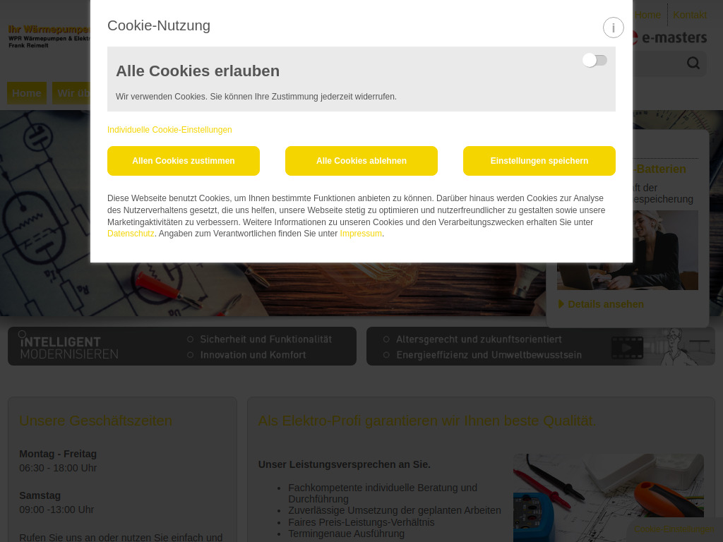 Website von WPR Wärmepumpen & Elektrotechnik F. Reimelt in Altmittweida