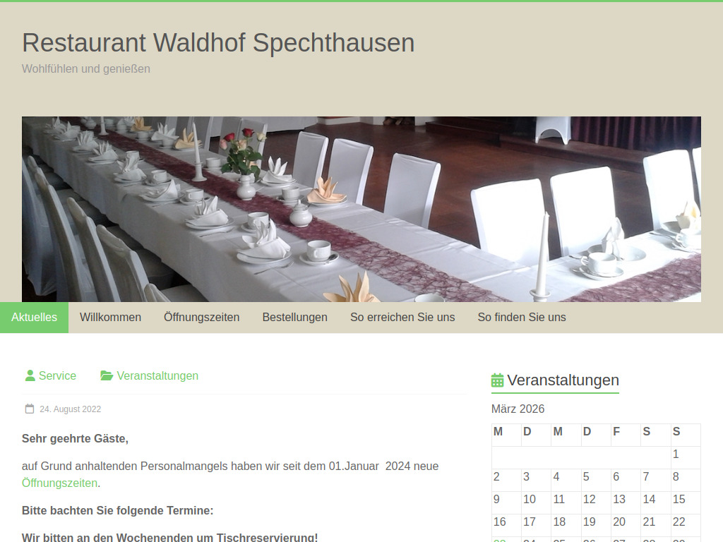 Website von Restaurant Waldhof Spechthausen in Eberswalde
