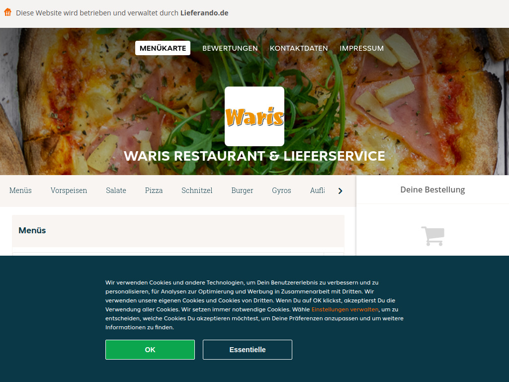 Website von Waris Restaurant & Lieferservice - Essen online bestellen in Salem in Salem