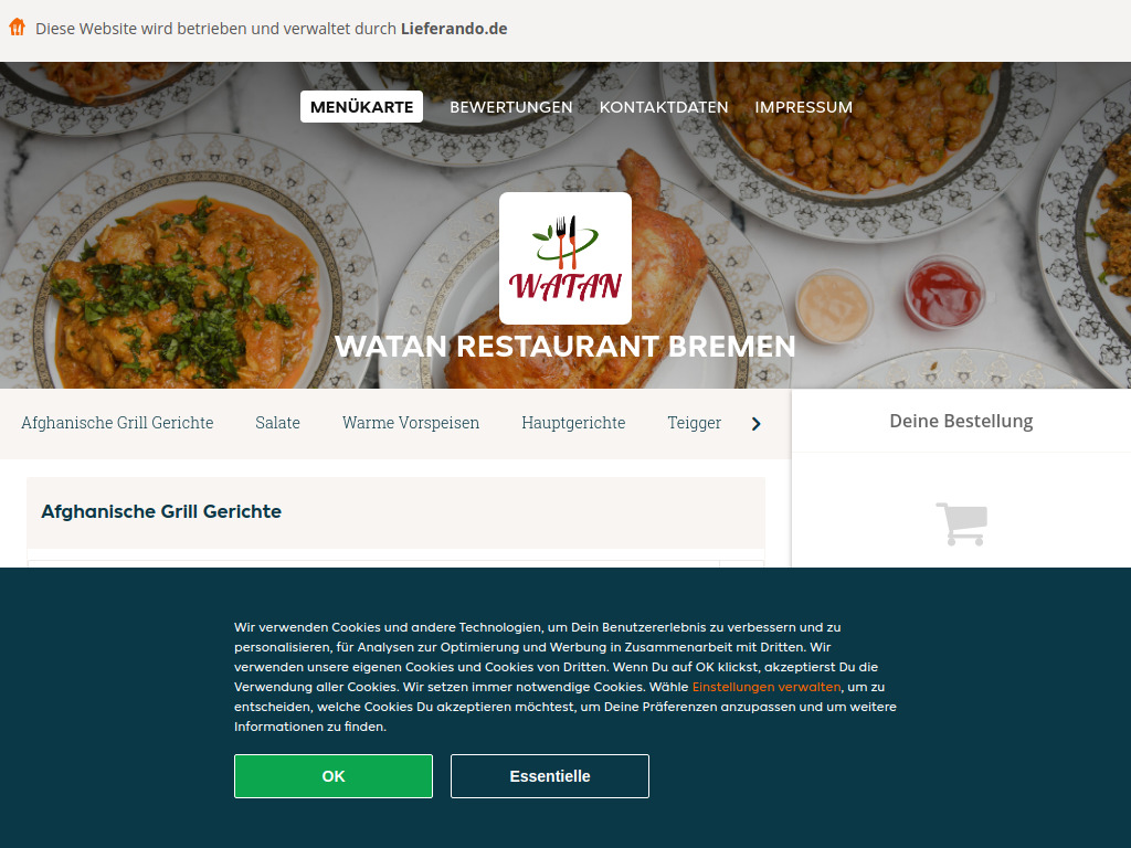 Website von Watan Restaurant Bremen - Essen online bestellen in Bremen