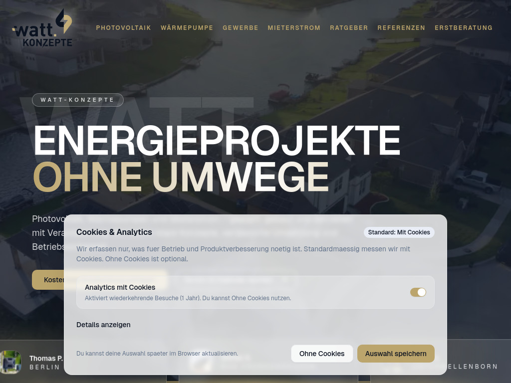 Website von Watt-Konzepte GmbH in Weimar