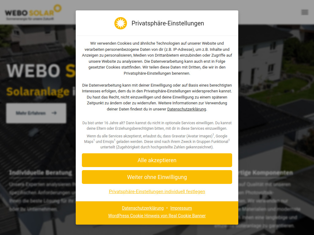 Website von WEBO Solar GmbH in Klingenberg a. Main
