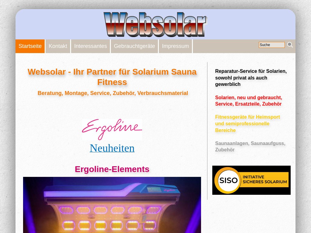 Website von Websolar - Ihr Partner für Solarium Sauna Fitness - in Chemnitz
