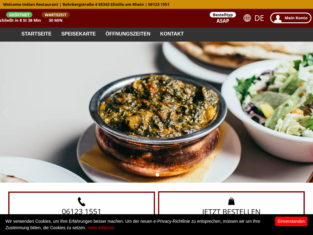 Website von Welcome Indian Restaurant in Eltville am Rhein