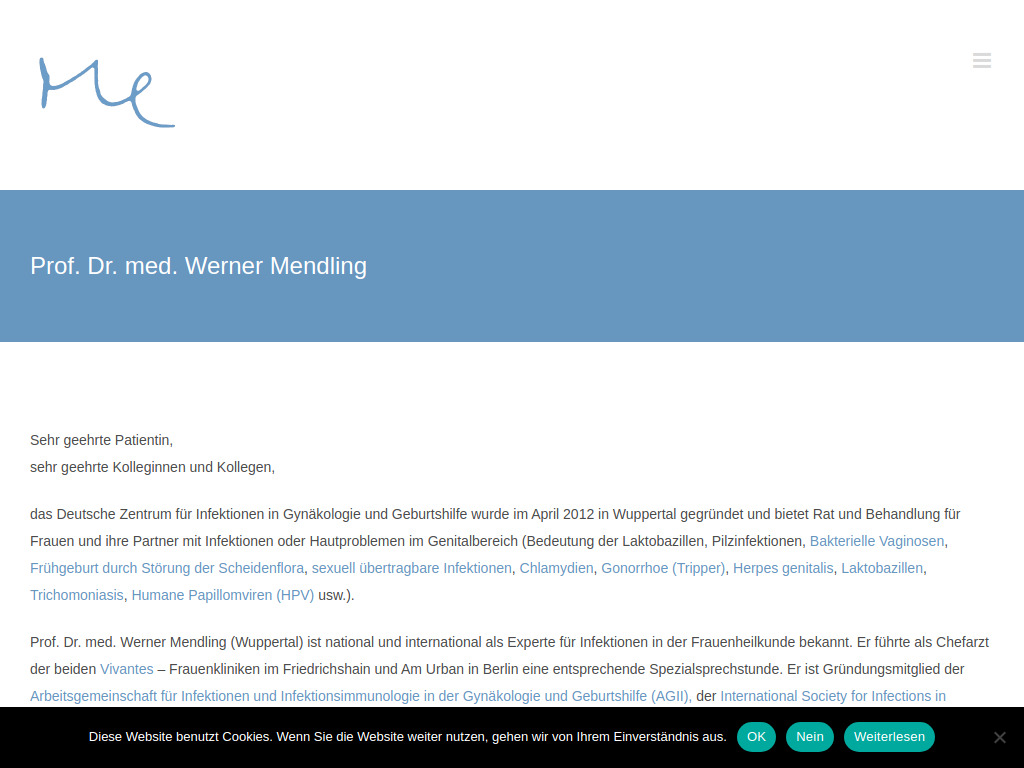 Website von Prof. Dr. Werner Mendling Facharzt für Frauenheilkunde und Geburtshilfe in Wuppertal