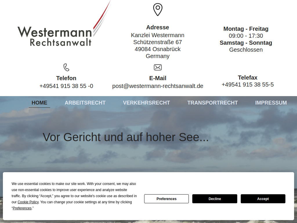 Website von Kanzlei Westermann in Osnabrück