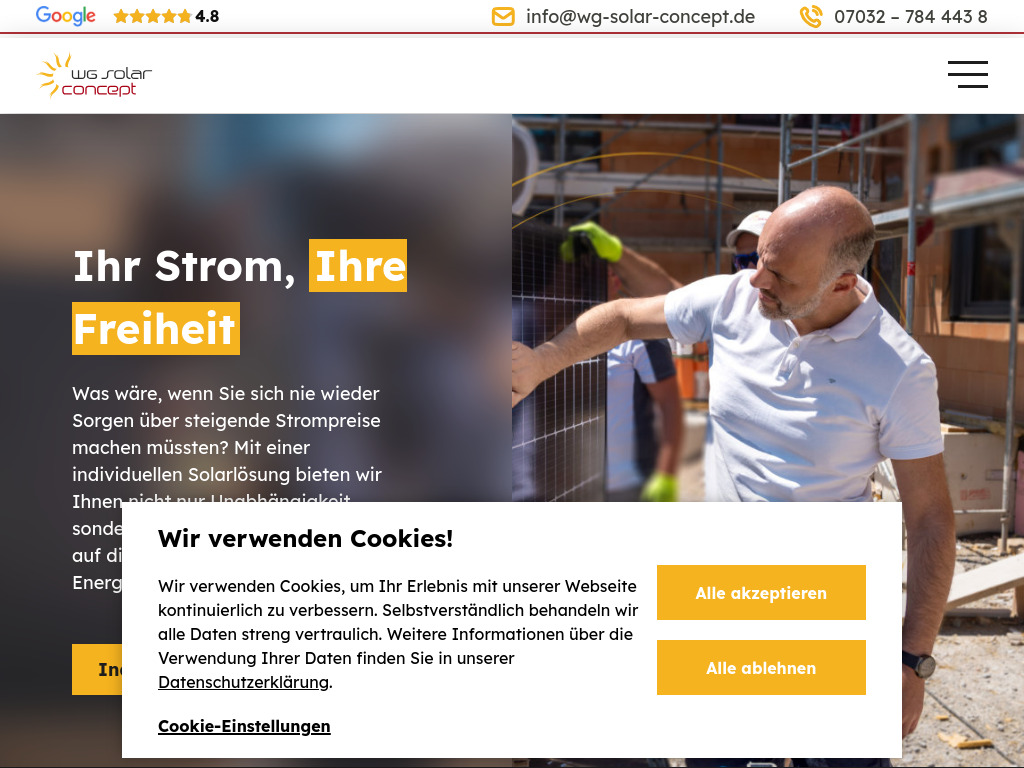 Website von WG Solar Concept GmbH in Nufringen