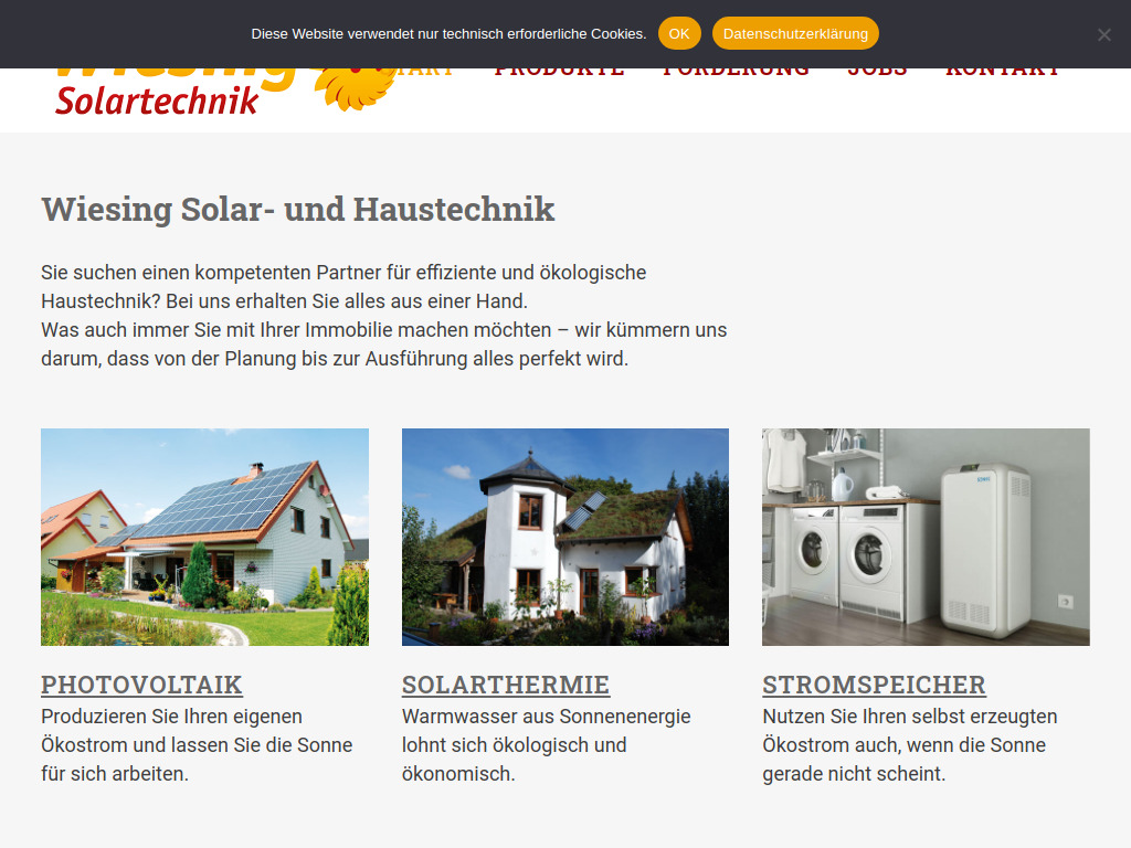 Website von Wiesing Solartechnik GmbH & Co. KG in Hövelhof