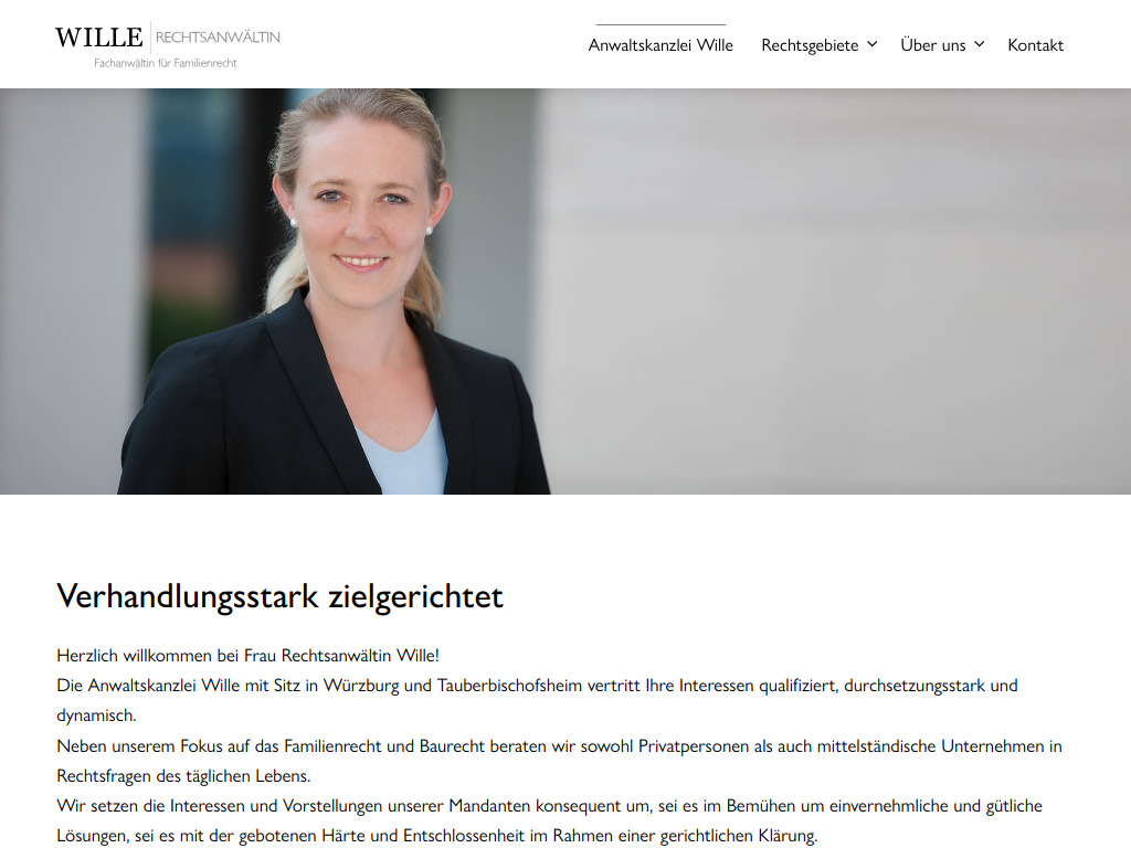 Website von Anwaltskanzlei Wille in Würzburg