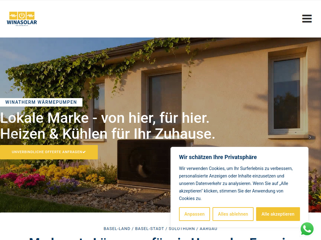 Website von Solaranlagen & Wärmepumpen in Basel ☀️ WINASOLAR