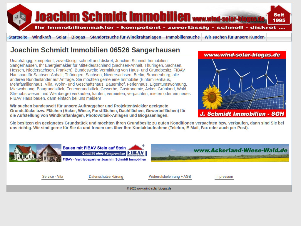 Website von Joachim Schmidt Immobilien in Sangerhausen