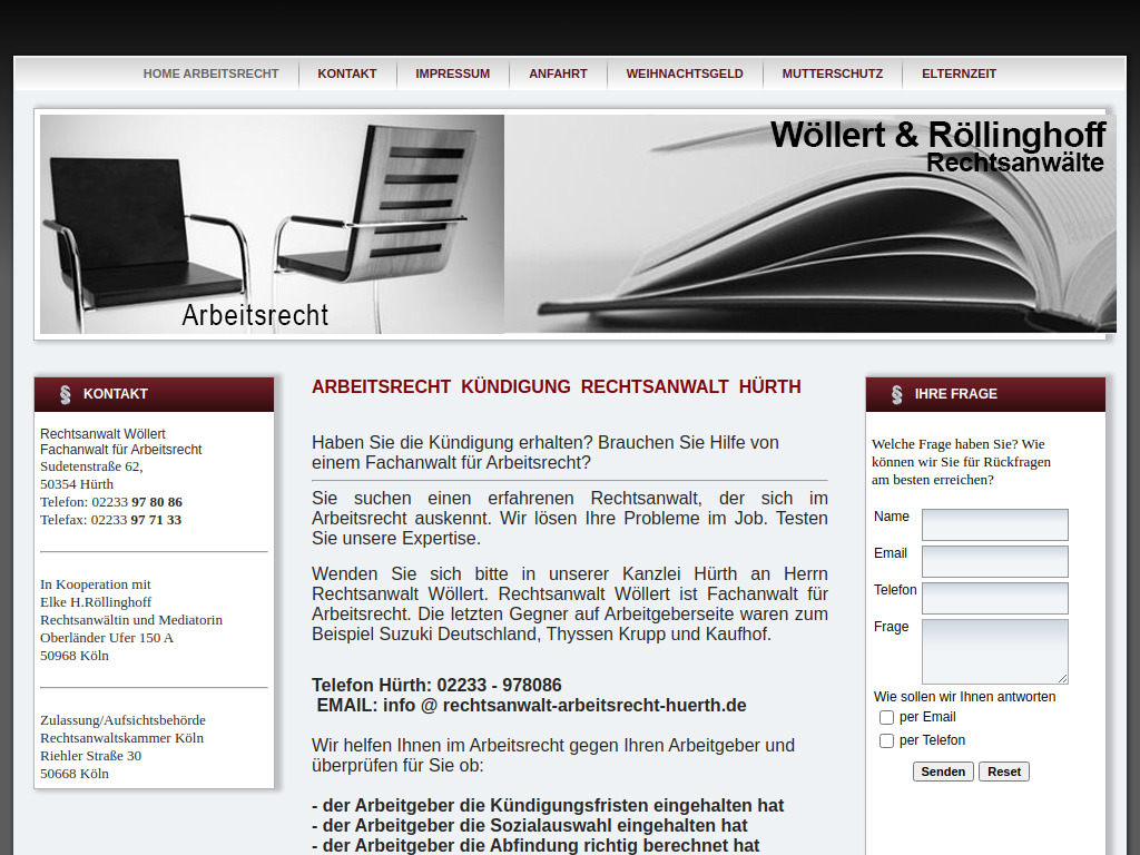 Website von Rechtsanwalt Ralf Wöllert in Hürth