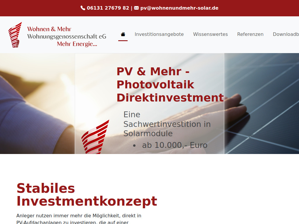 Website von Wohnen & Mehr Wohnungsgenossenschaft eG in Bayreuth