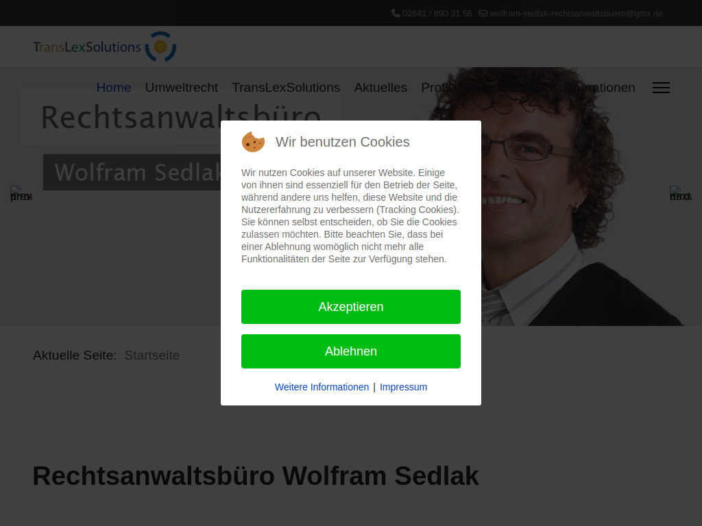Website von Rechtsanwaltsbüro Wolfram Sedlak in Grafschaft-Vettelhoven