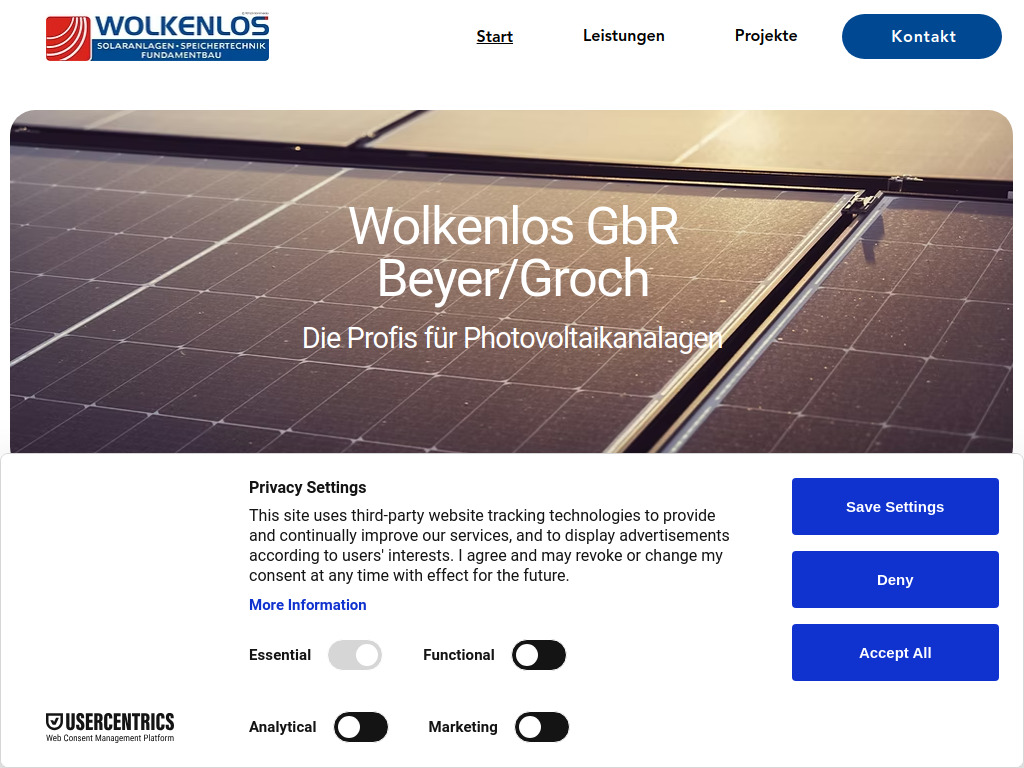 Website von Wolkenlos GbR in Sömmerda